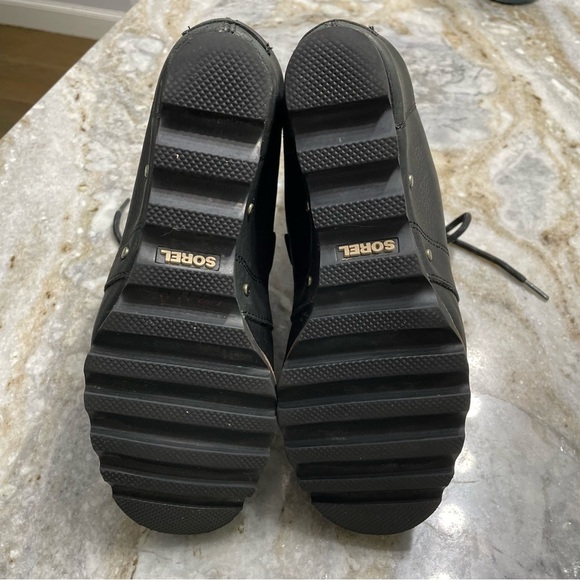 SOREL Joan Of Arctic Leather Wedge Mid Ankle Boots Black NL2173-001 Gorp - Picture 13 of 14